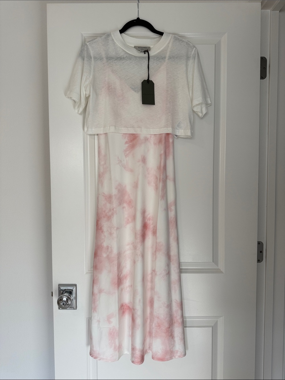 AllSaints White Tee with Subtle Pink Wash
